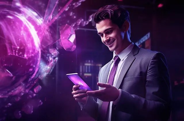 Ilustrasi pengguna smartphone Android sedang mengakses platform hiburan dengan tampilan sederhana